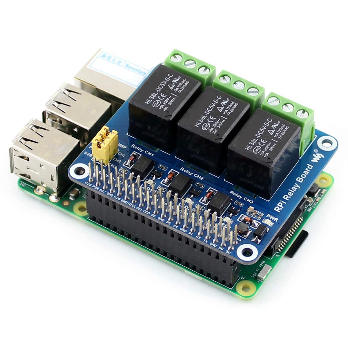 Pi Zero - لوحة توسعة وحدة الترحيل ثلاثية القنوات