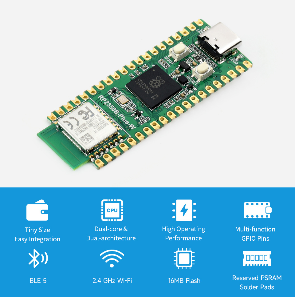 لوحة تطوير RP2350B Plus W مجهز - مراجعة Raspberry Pi Kit وسعره